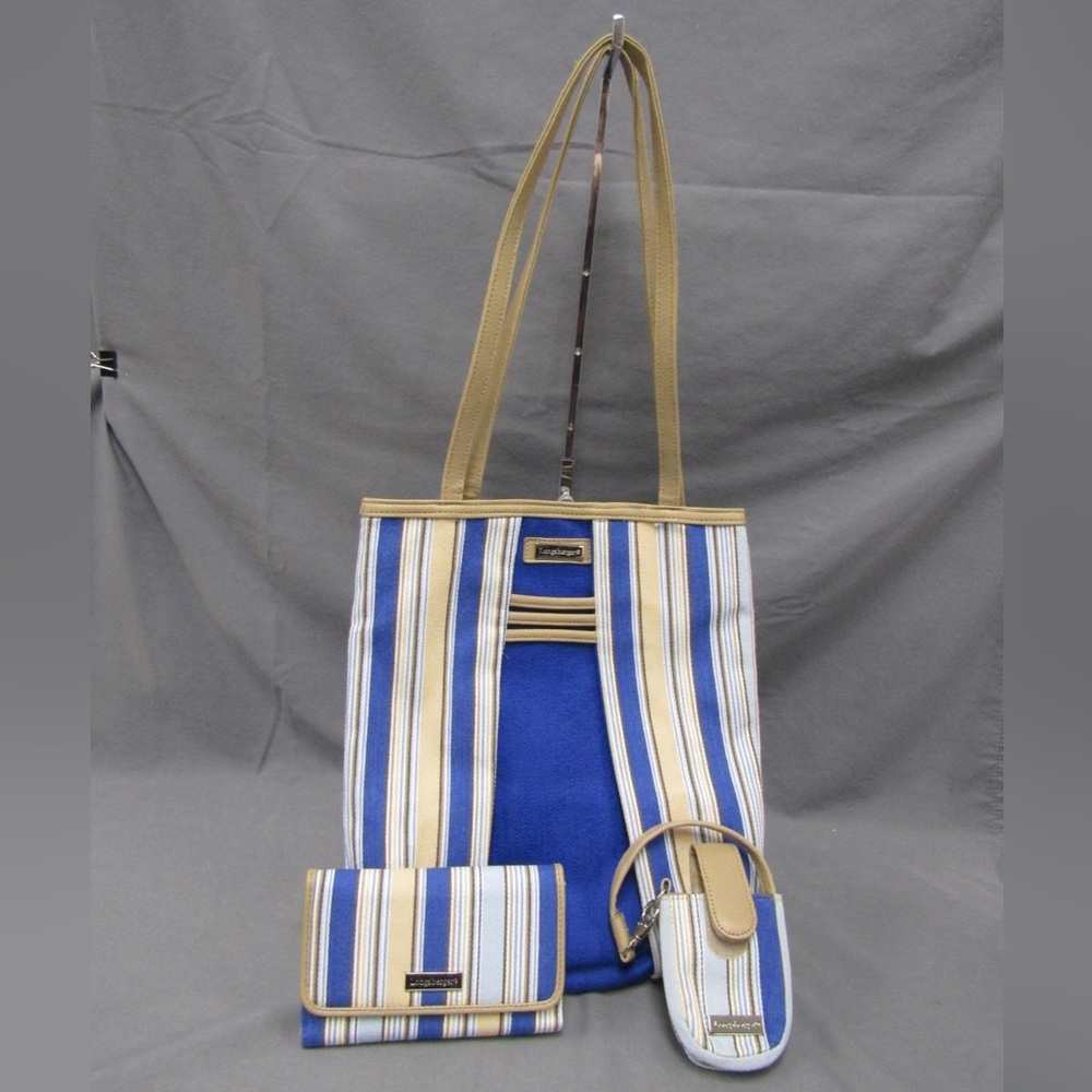 Longaberger Striped Purse with Matching Wallet and Money Clip Magnetic Closure